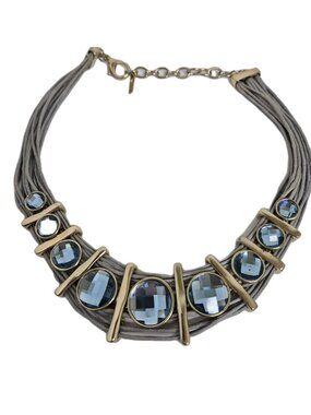 Mythologie Corded Light Blue Rhinestone Chocker Necklace 19"